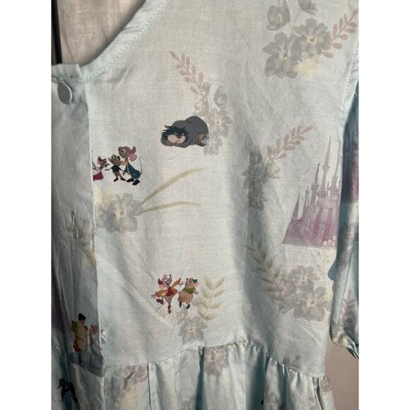 Disney Storybook Princess Print Button Front Dress Blue Puff Sleeve Size M - Picture 3 of 6